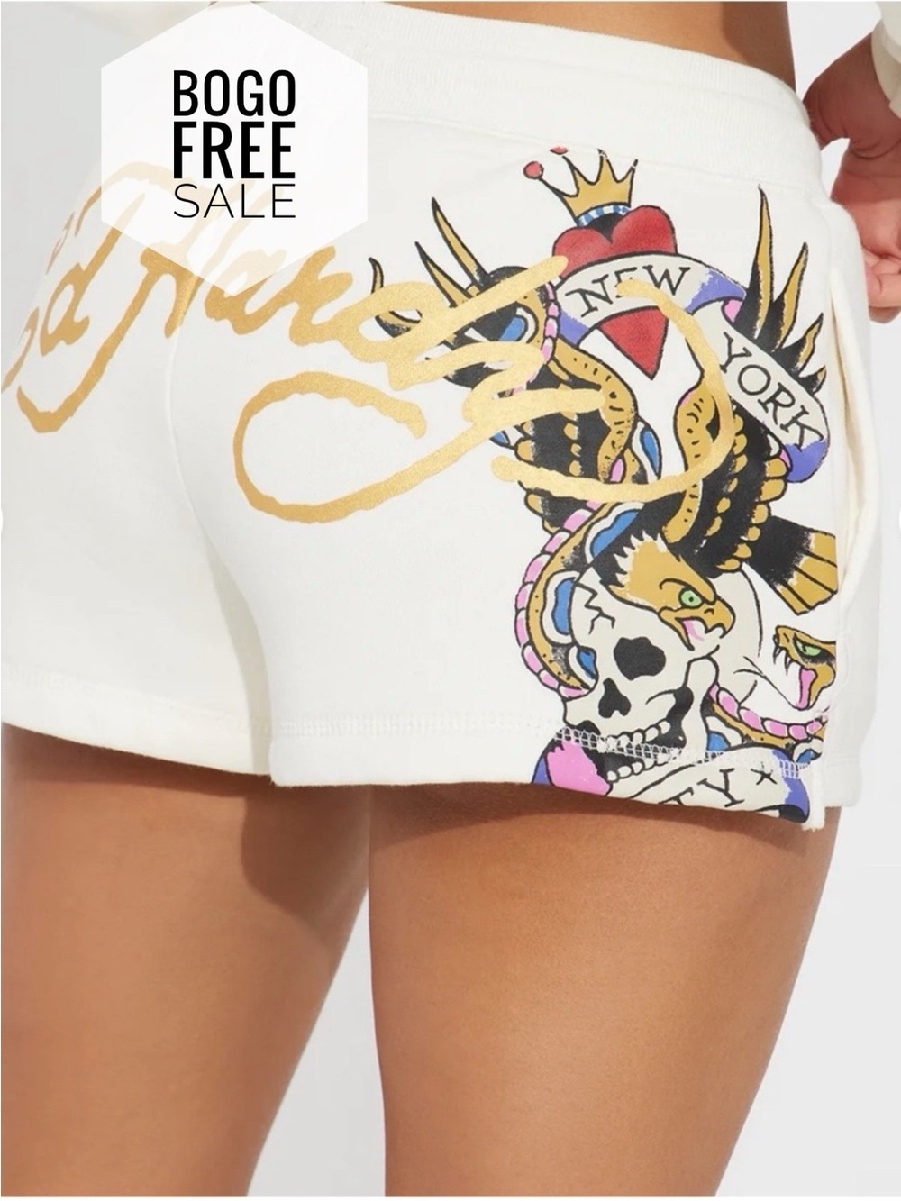 Ed Hardy Women's White Graphic Print Athletic Shorts